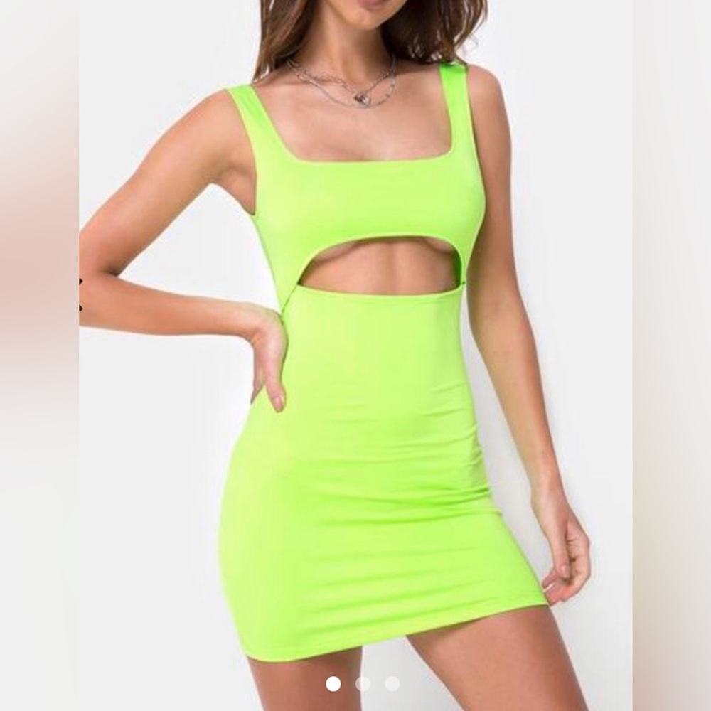 Forever 21 Neon Yellow Cutout Bodycon Mini Dress | Bold Night-Out Look Size M - Picture 1 of 8